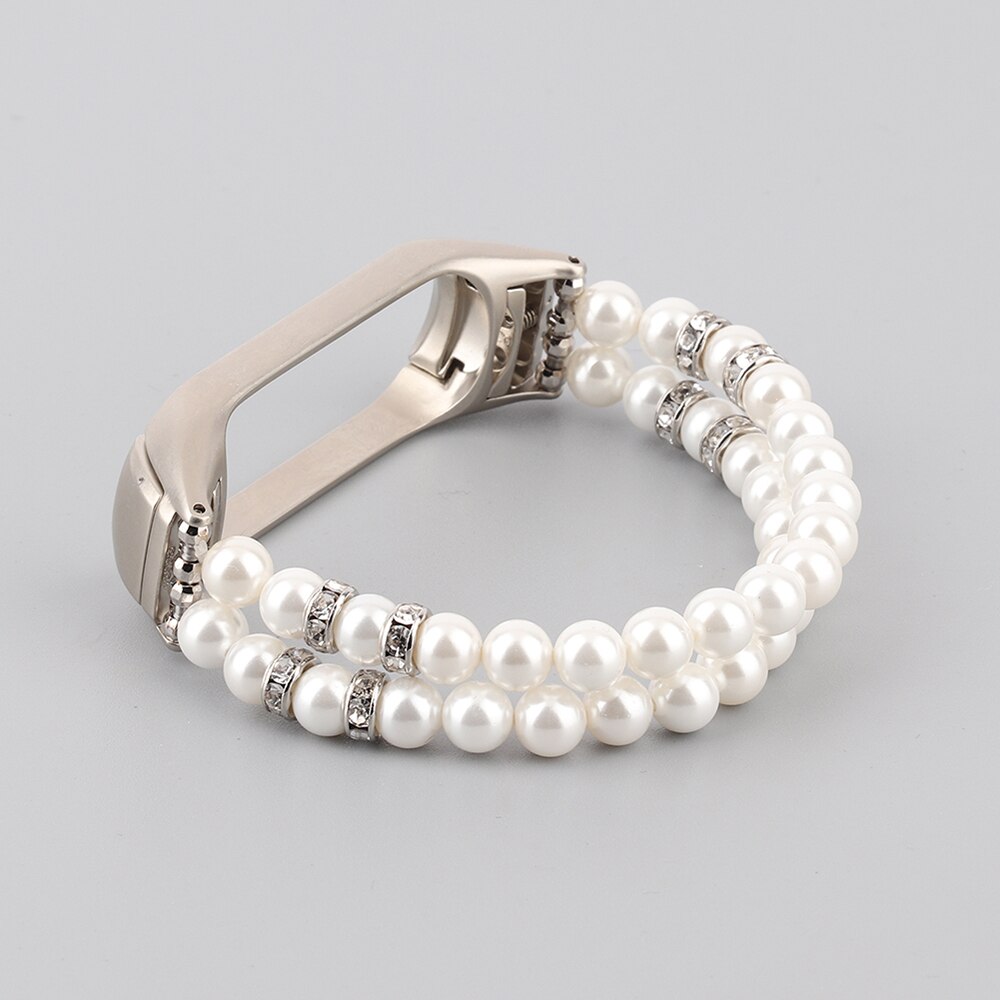 Pulsera de chica para Xiaomi Mi Band 6, pulsera elástica para Mi Band 3/4/5, joyería, pulsera con perlas: Mi Band 6 / B White