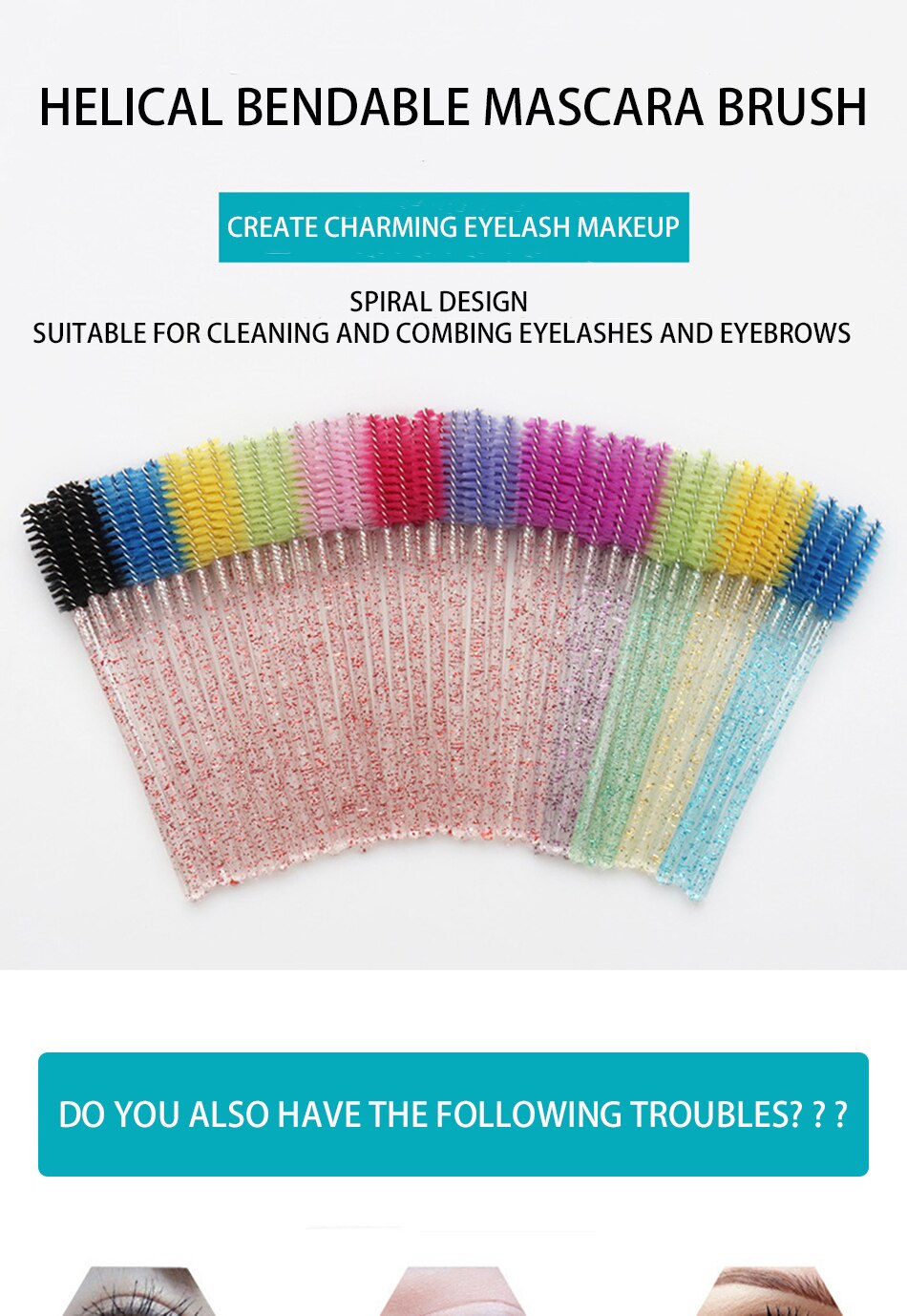 50 Stks/pak Crystal Wimper Make-Up Kwasten Nylon Handvat Mascara Wands Wegwerp Wimper Wenkbrauw Extensions Tools Goede Set