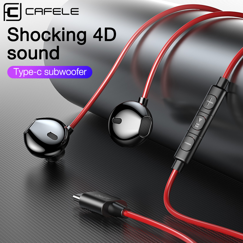 Cafele usb type c in-ear oordopjes voor huawei xiaomi 10 pro shocking 4d sound type c oordopjes bedrade oordopjes sport stereo headset