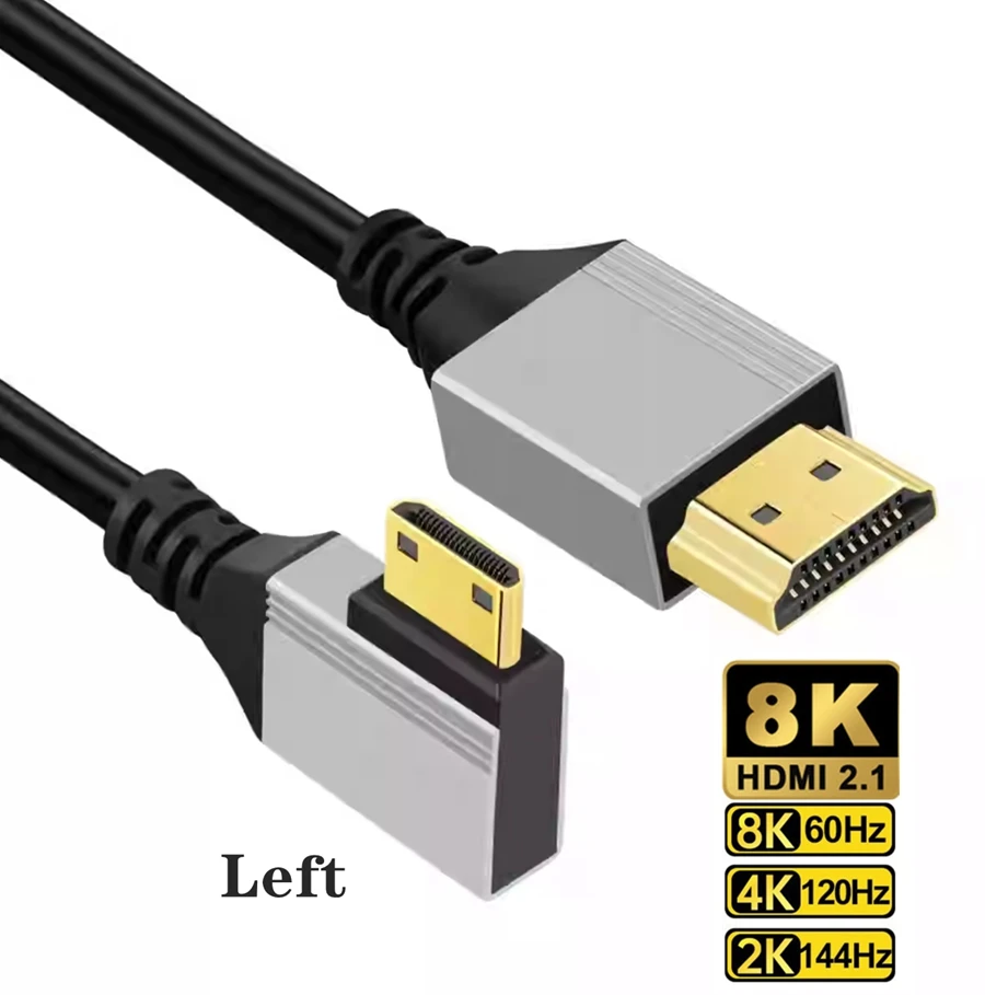 Cable Micro Mini HDMI a HDMI, compatible con ángulo de 90 grados, 8K, 5K, 2,1 V, para TV, PC, cámara Digital, tableta, Mini Cable Hdmi a Hdmi