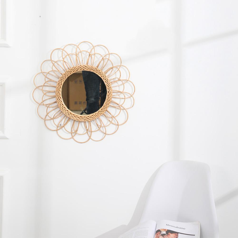Rattan Dressing Mirror Innovative Art Deco Round Mirror Living Room Wall Hanging Mirror Kitchen Bathroom Mirror