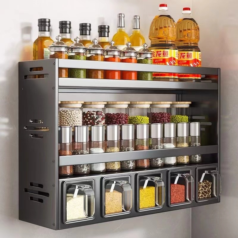 Kjøkkenkrydder krydderhylle veggmontert krydderhylle kjøkkenvegghylle multifunksjonelt oppbevaringsstativ til kjøkken