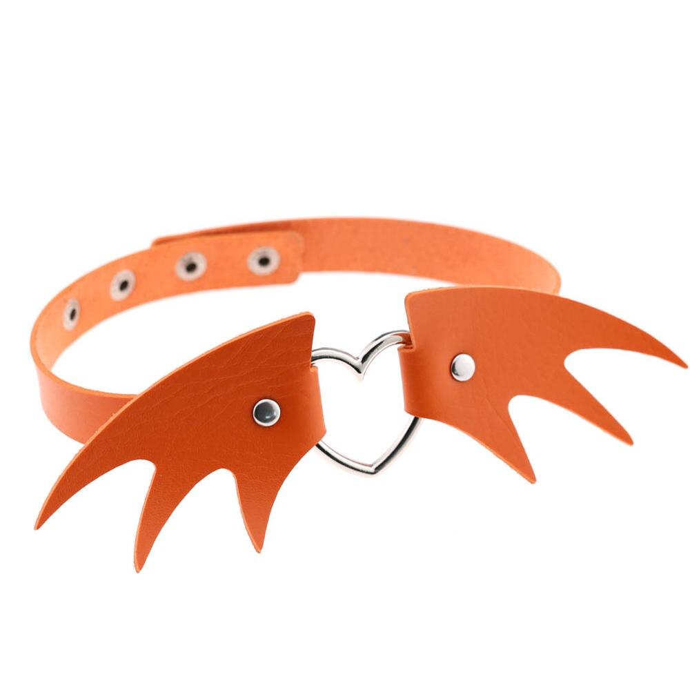 Neue punk gothic kleine teufel pu-leder engel liebe flügel pfirsich herz halsketten kragen schlüsselbein halskette: orange