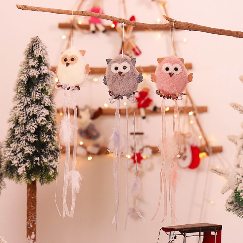 3Pcs Kerstboom Decoratie Leuke Pluche Uil Pop Opknoping Speelgoed Hanger Ornament Home Party Slaapkamer Decor Kids Xmas