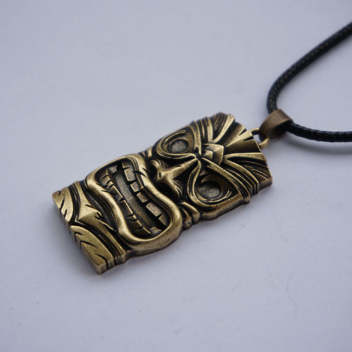 Hawaiianska traditionella tribal tiki mask hänge halsband för män / kvinnor smycken: Antik bronspläterad