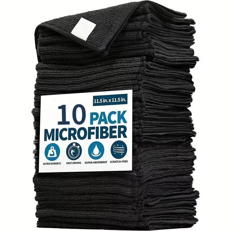 Paños negros de fibra ultrafina, trapo para el hogar, limpieza de coche, poliéster, algodón, plumero de secado rápido, toalla de cocina, paño para platos, estropajo