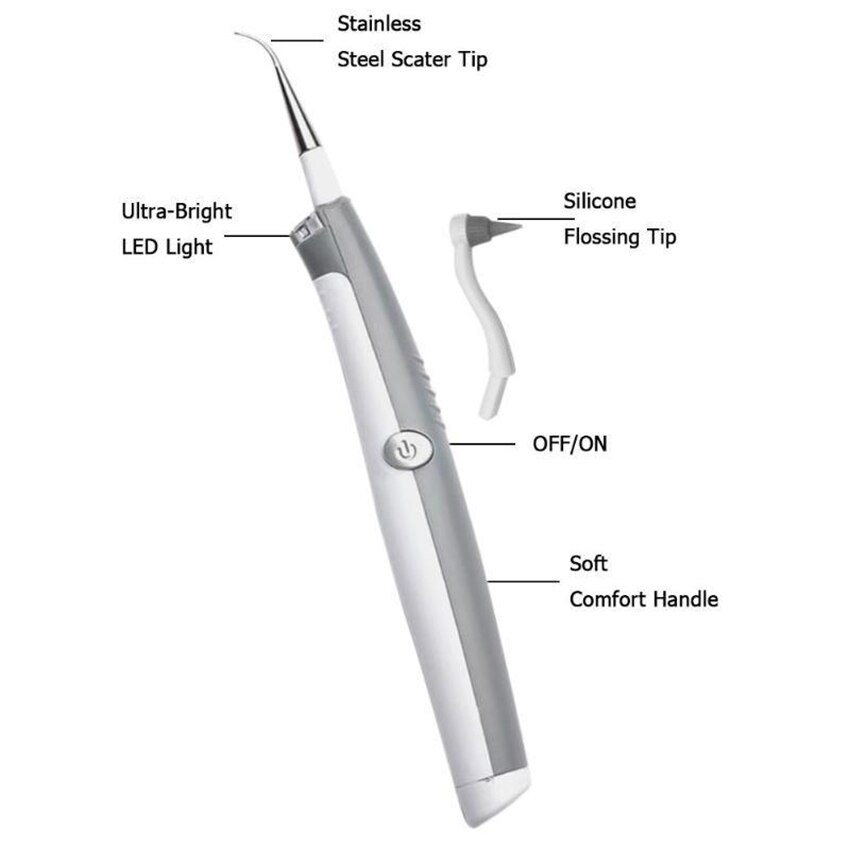 Elektrisk tandläkare med 2 huvuden, led-ljus, tandstenskrapare för tandsten, tandsten, tandfläckar