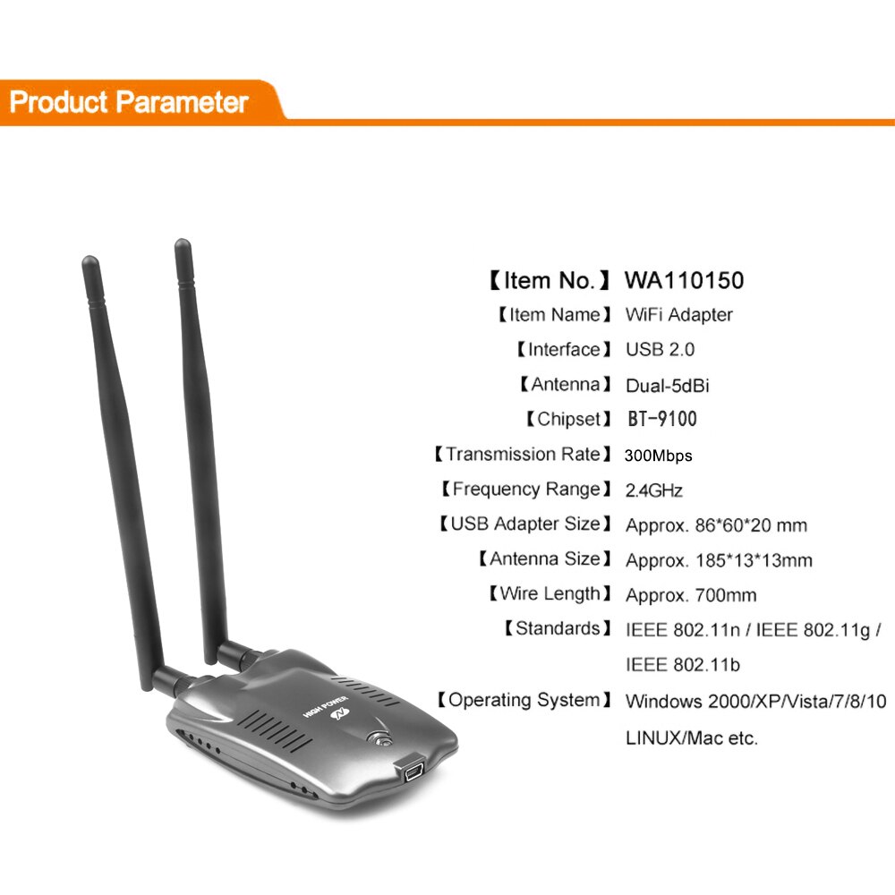 Usb 2.0 Draadloze Netwerkkaart BT-N9100 Beini Gratis Internet High Power 3000Mw Dual Antenne Wifi Rtl 8192FM