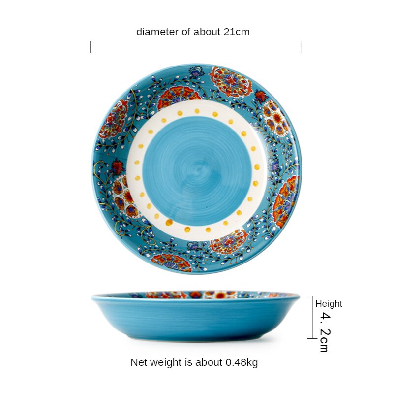 1pcs Ceramic Tableware Bohemian Style Round Flowers Bone China 6/8/10 Inch Plate Bowl Dish Household Kitchen Supplies Dinnerware: 1pcs 8.3 inch plate