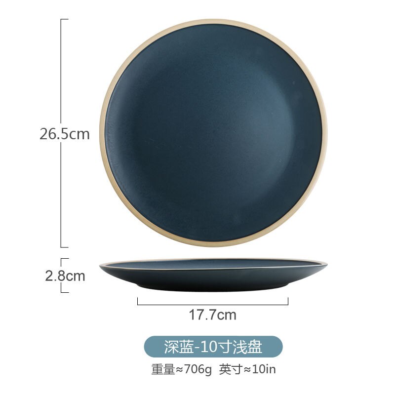 Morandi nordic blue matte keramiek serviesset huishoudelijk ontbijtbord hoogwaardig porseleinen steakbord serviesset: Vlakke plaat -10 inch