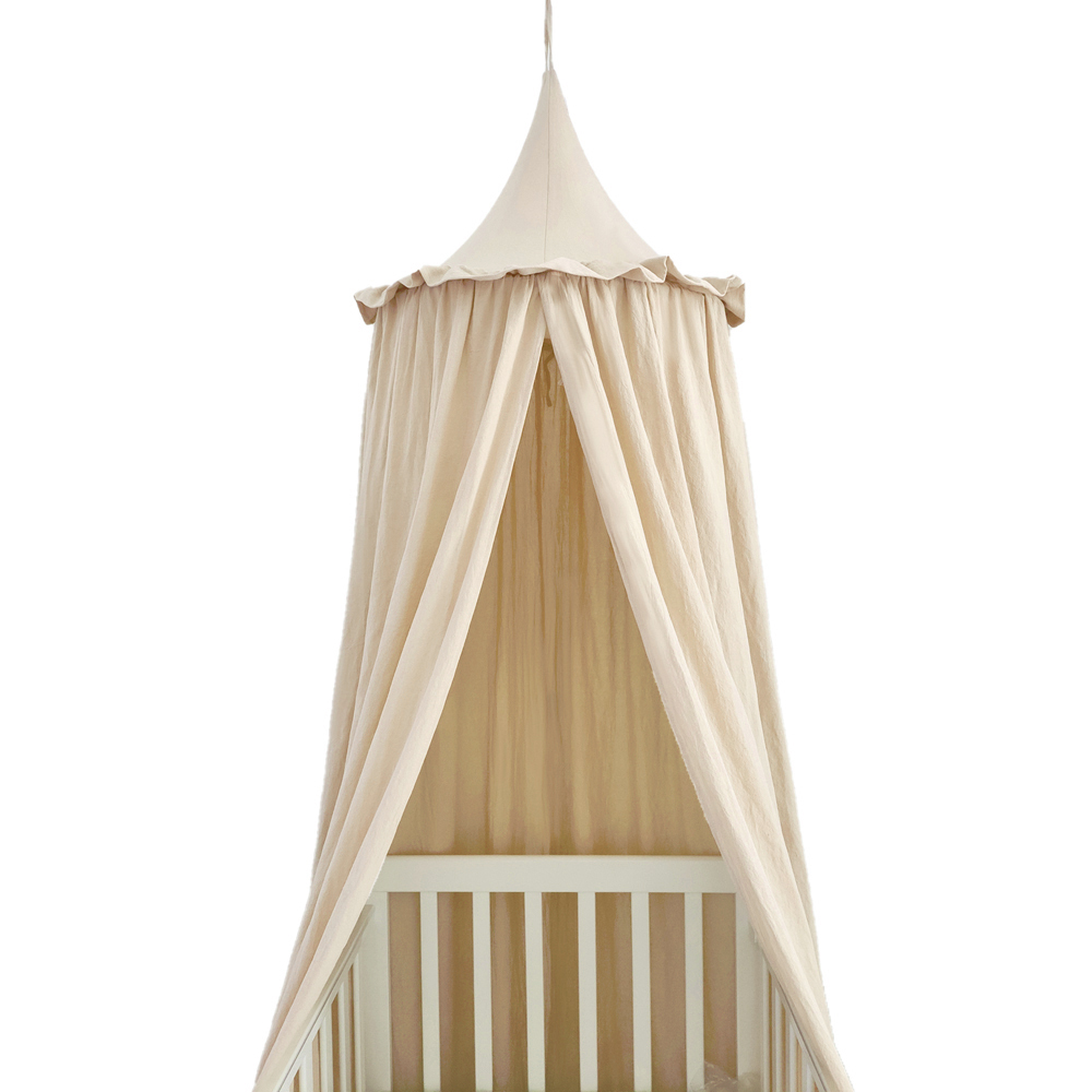 100% katoenen wieg kinderkamer deco baldachin met ruches bedgordijn luifel voor kinderkamer: YELLOW