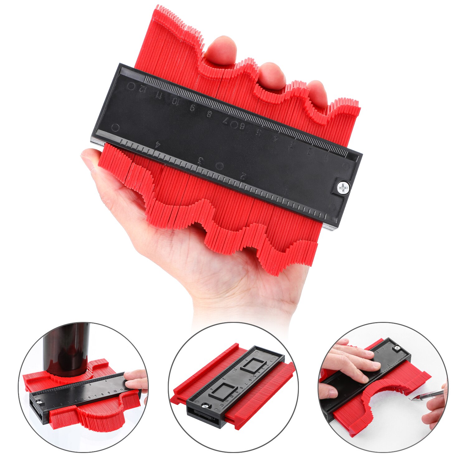 5inch Multi-functional Contour Gauge Tiling Laminate Tiles Edge Shaping Wood Measure Ruler ABS Contour Gauge Duplicator: red