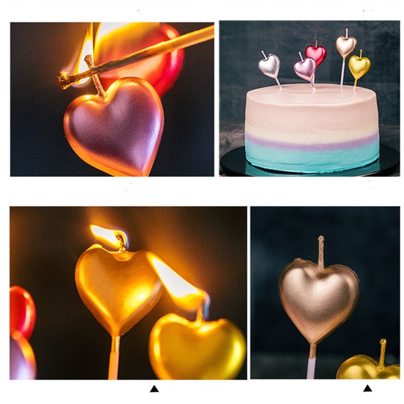 JO LIFE 5pcs/set Mental Color Flame Cake Topper Birthday Candle Twist Spiral Candles Heart Star Romantic Cake Decoration Tool