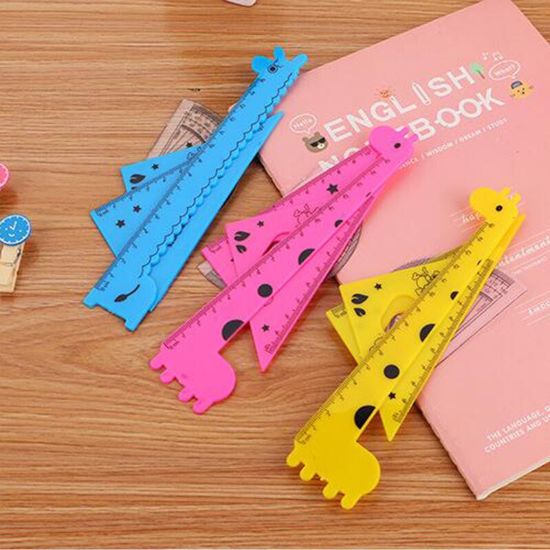 Three color optional math drawing set cartoon set ruler student four-piece giraffe drawing ruler learning stationery