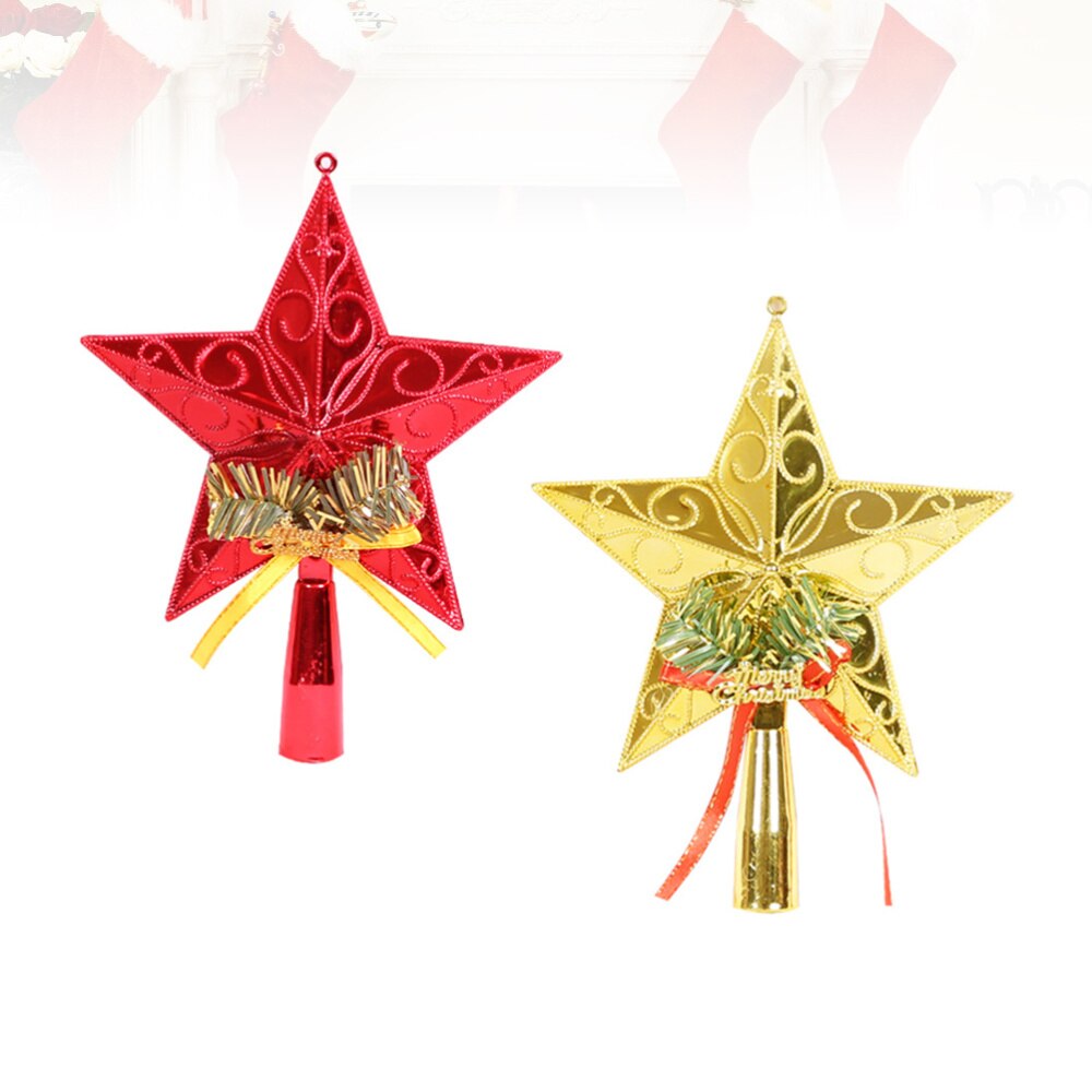 2pcs Golden Christmas Tree Topper Star Pentagram Treetop: As Shown
