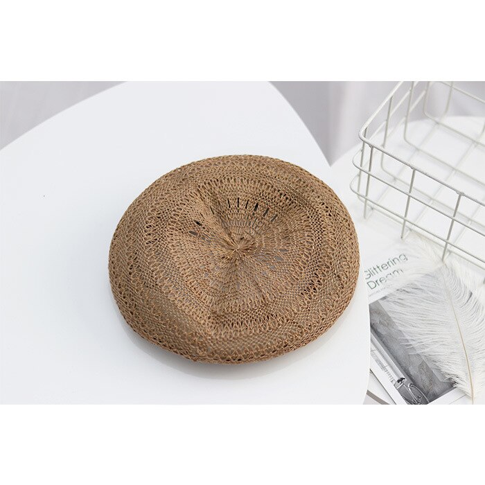 Boina de punto para mujer, gorro de estilo parisino, suave y ligero, boina de punto con recorte, transpirable, línea Staw: Coffee