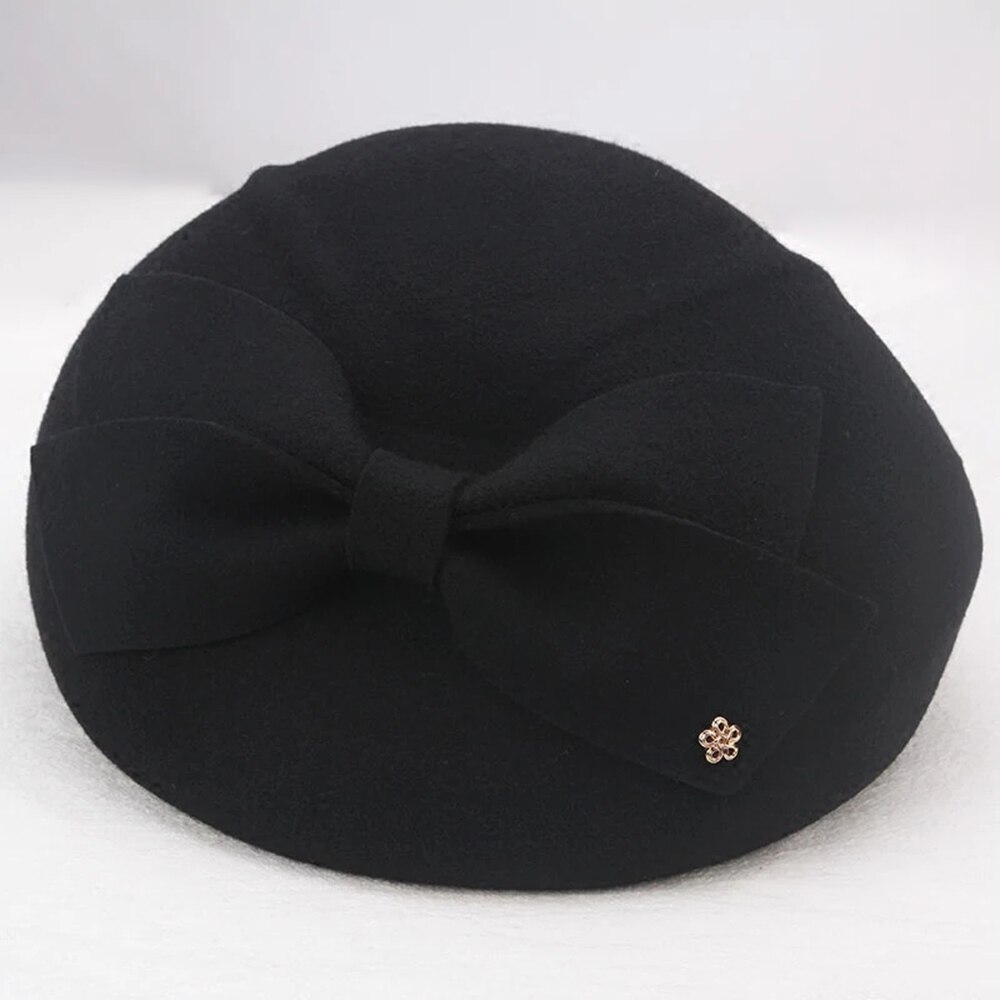 Elegante Wollen Boog Fedora Hoeden Lady Britse Stijl Soft Vilt Cap Vrouwen Wedding Party Hoed Vintage Cocktail Mode Derby fedora: 4