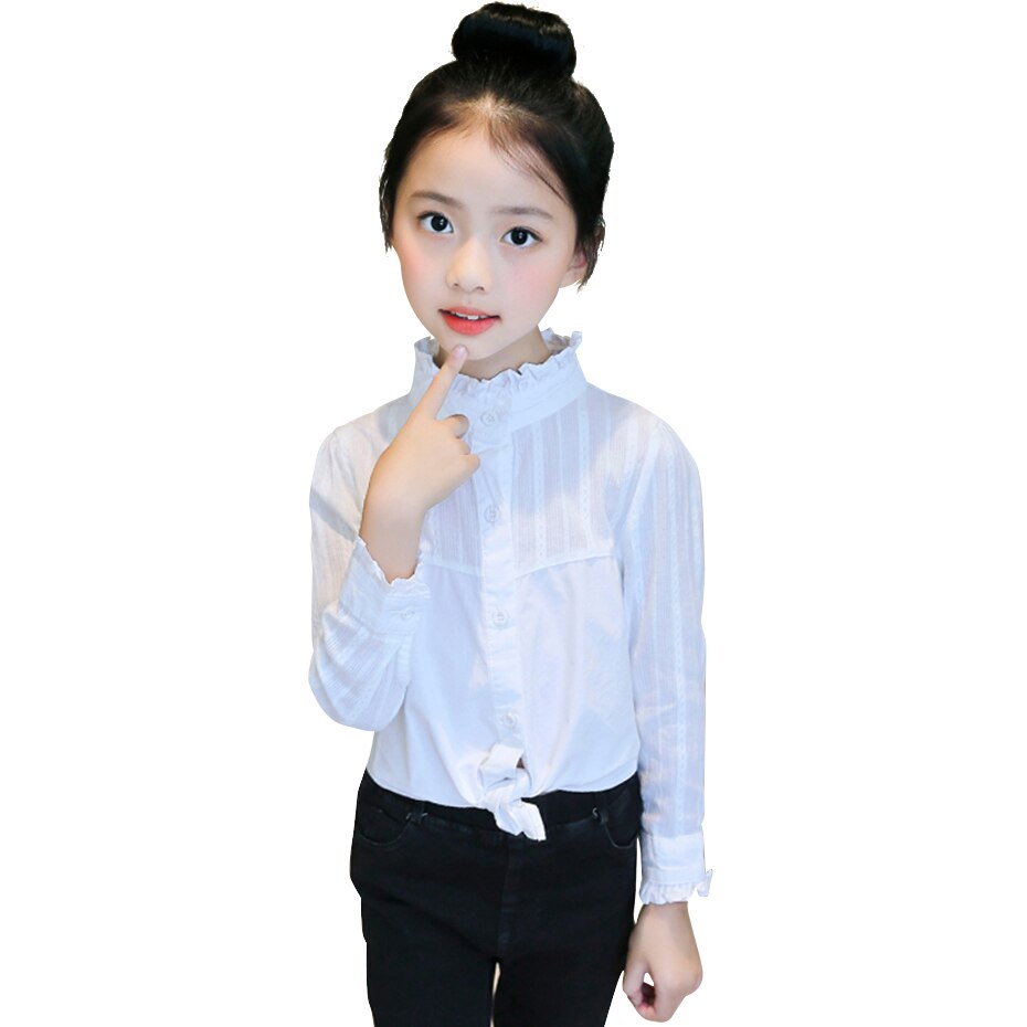 Meisjes witte blouse effen meisjes shirts gestreepte kinderblouse voor meisjes casual stijl kinderkleding meisjes 6 8 10 12 14