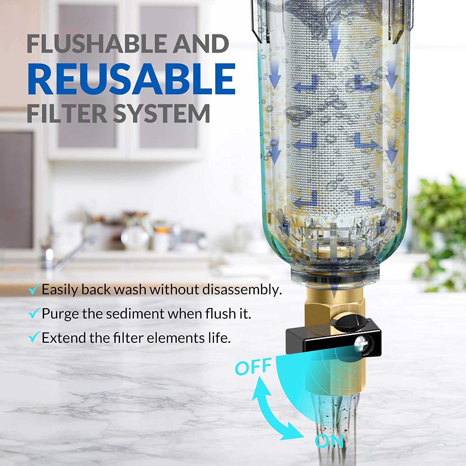 40 mikron gjenbrukbart hele huset spindown pre sediment vannfilter vann forfilter system messing filter bpa gratis størrelse 1 " to 3/4 "