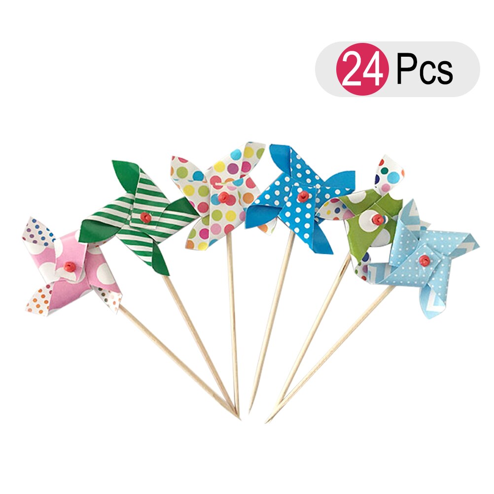 24 stuks Mooie Mini Windmolen Cupcake Picks Cake Toppers Wedding Baby Shower Party Cake Bakken Decoraties (Willekeurige Kleuren)