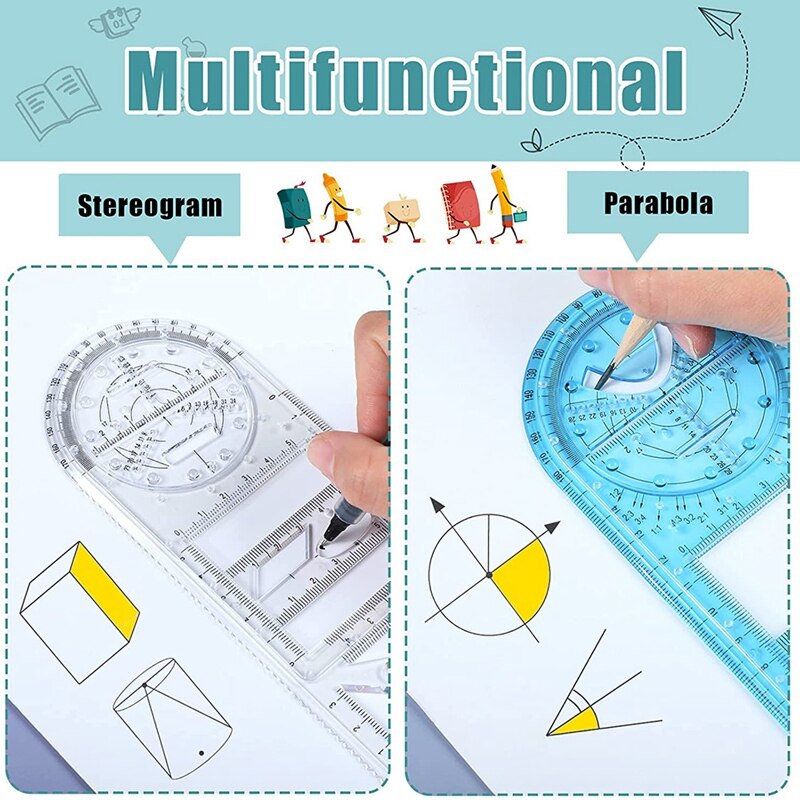 3 Pieces Multifunctional Geometric Ruler Sets Mathematics Drawing Rulers Template Measuring Draft Rulers