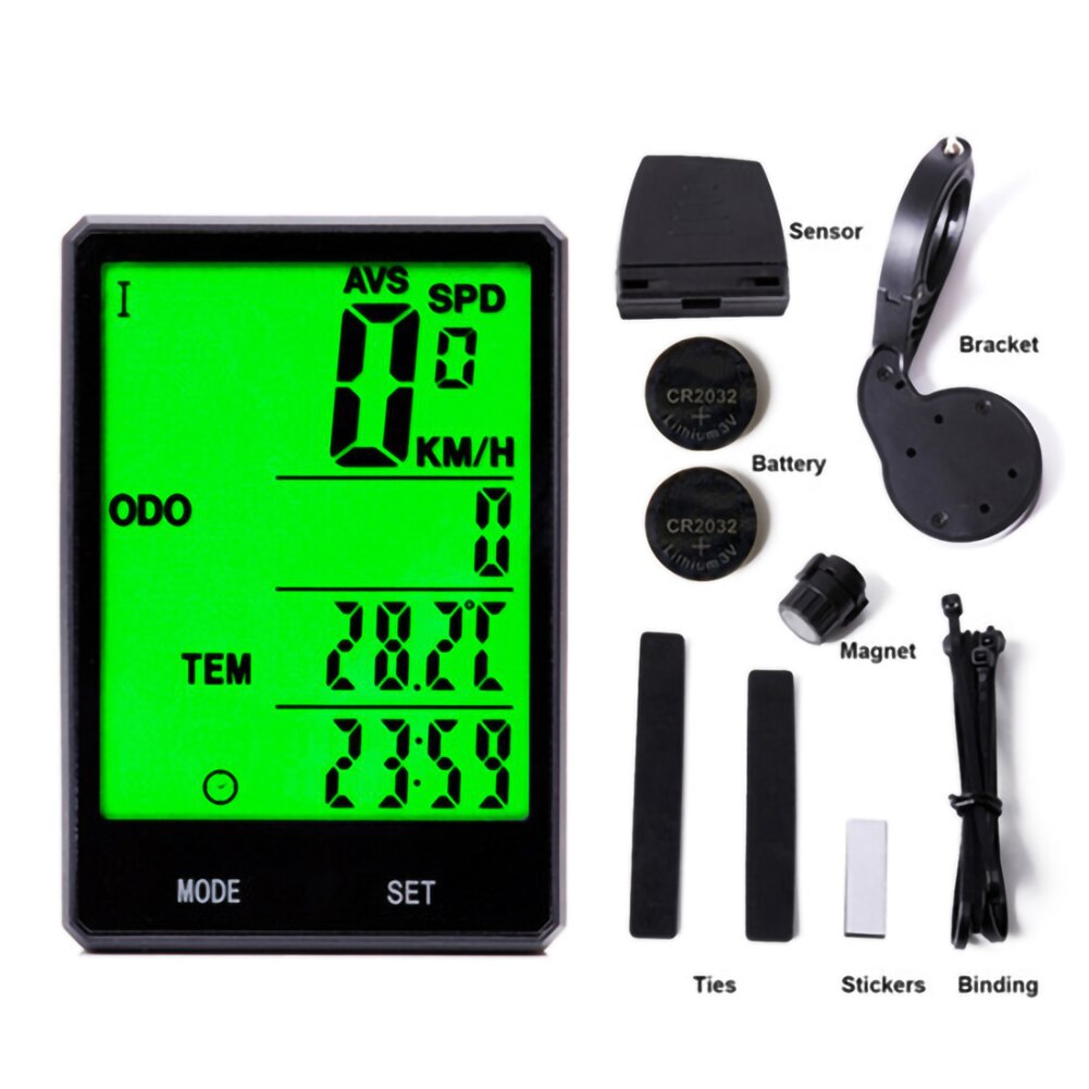 Wireless and Wired Bike Computer Large Screen Waterproof Luminous Velocimeter Stopwatch for Mountain Road Bicycles