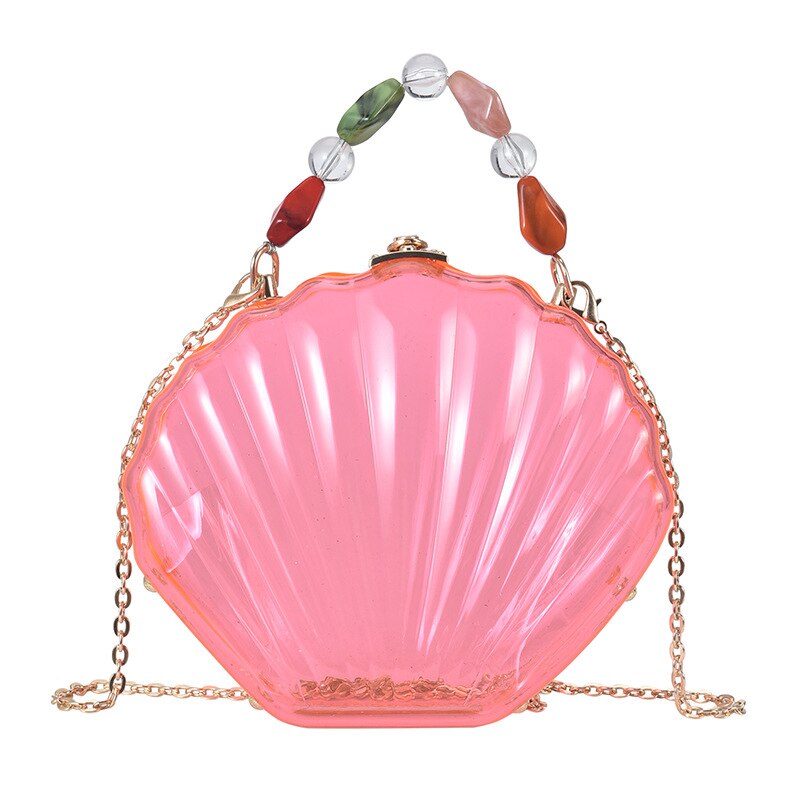 Bolso de mano de de plástico transparente con forma de concha para mujer, bandolera de boda, bolso de hombro con cadena: Rosa
