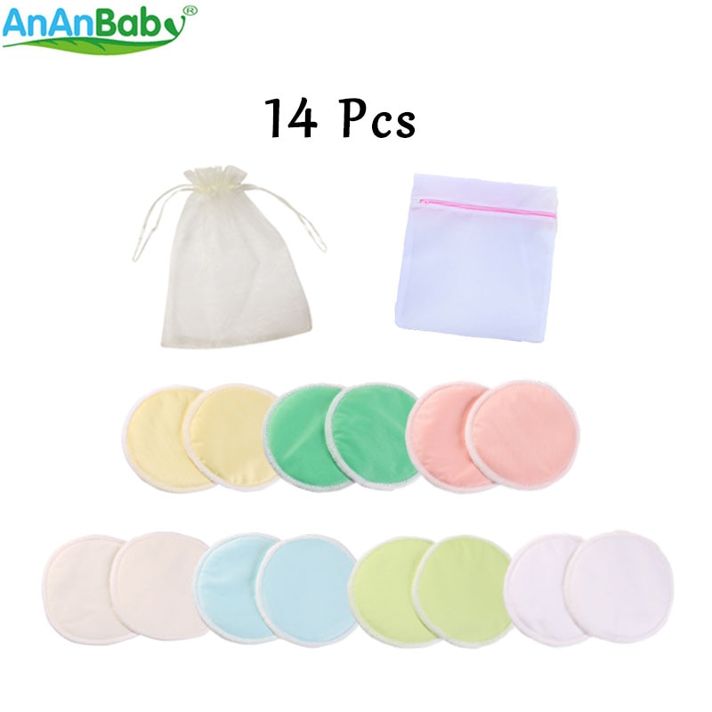 ! Ananbaby 14 stks Bamboe Verpleging Pads Met EEN Waszak En EEN Bag Voor Mama Wasbare Waterdicht Feeding Pads