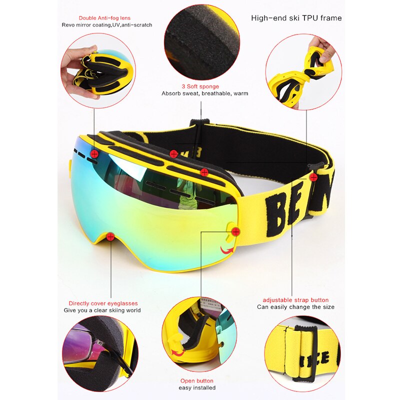 Gafas de esquí para niños y niñas, lentes de Snowboard, protección UV400, gafas de nieve, máscara de esquí antiniebla