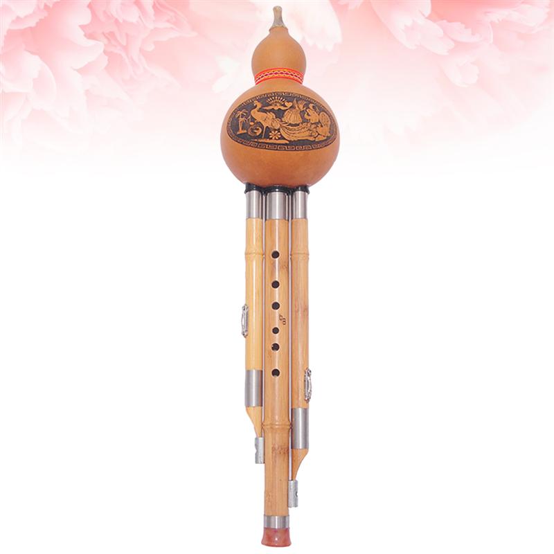 Chinese Handmade Bamboo Flute Hulusi Bamboo Gourd Cucurbit Flute Ethnic Musical Instrument bB/C Key (Random Pattern)