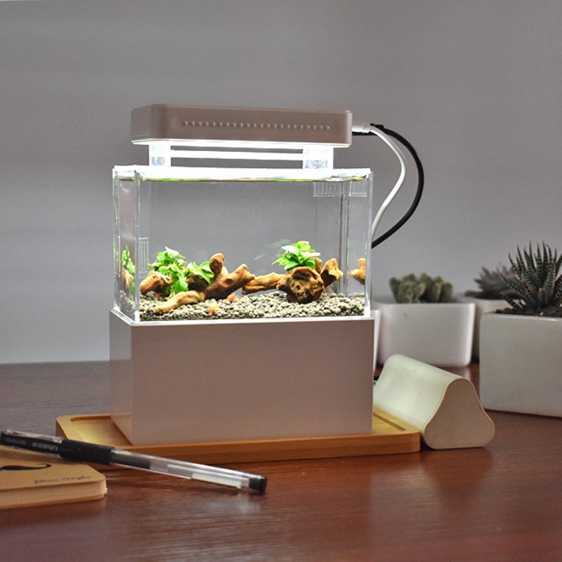 Mini Plastic Aquarium Draagbare Desktop Aquaponic Aquarium Betta Vis Kom Met Water Filtratie Led & Stille Luchtpomp Voor decor