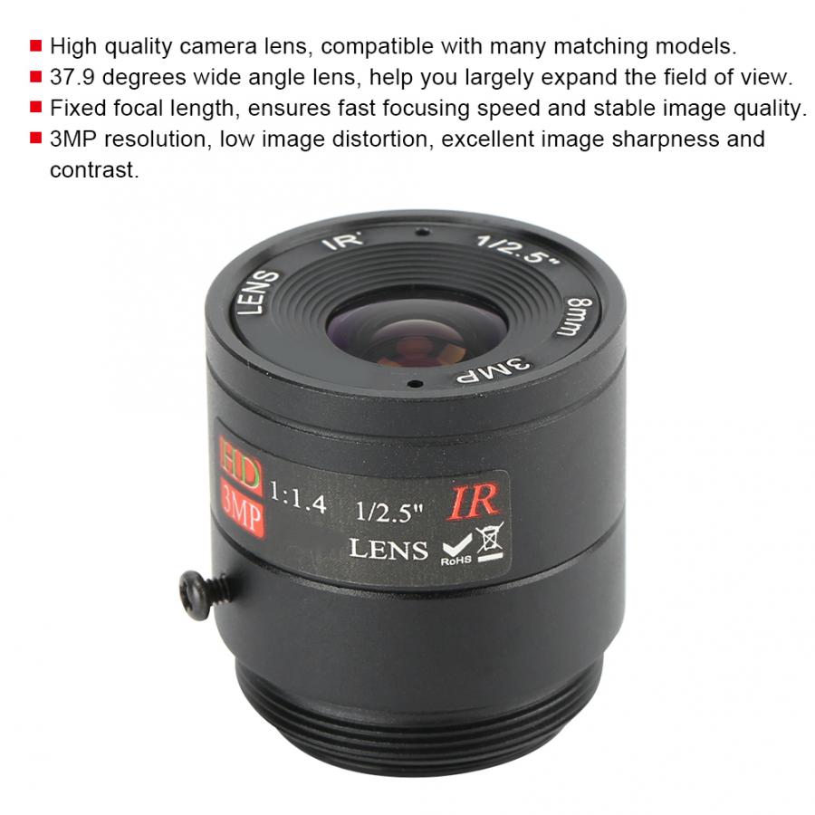 Aluminum Alloy 8mm Focal Length Camera Lens 3MP High Definition Wide Field Angle Security Camera Lens