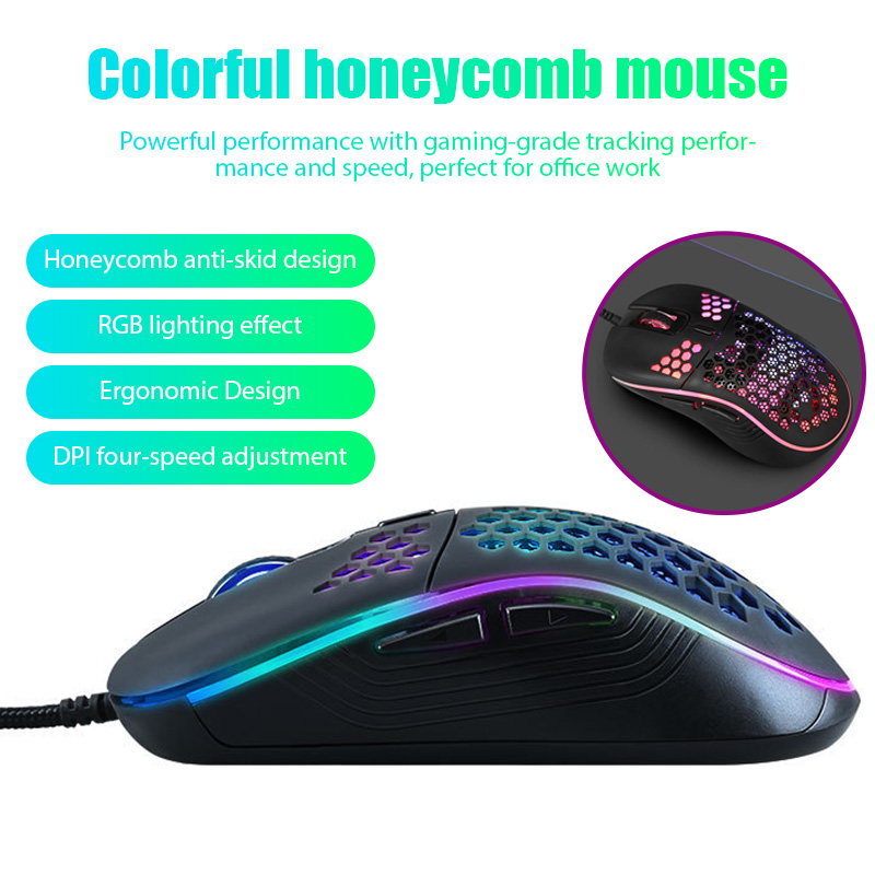 GM86 USB Wired Lightweight Gaming Mouse RGB Backlit Mouse with 6 Buttons 7200DPI Honeycomb Shell Mouse for PC Laptop Computer