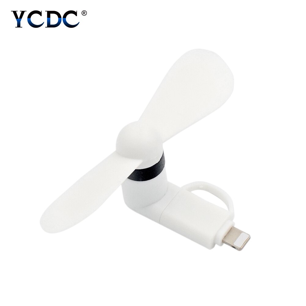 2 em 1 viagem portátil celular mini ventilador refrigerador de refrigeração para micro usb para iphone 5 5S se 6 s plus 8 pinos telefones android s6 s7: White