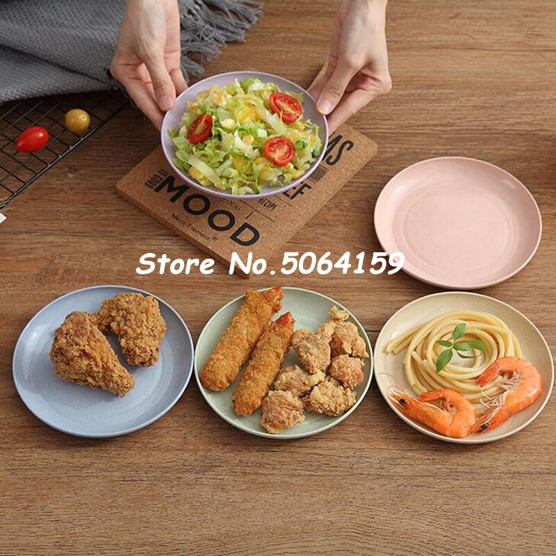 5Pcs Wheat Straw Plate Dishes Foods Dessert Kitchen Plate Tray Dining Bar Tableware Accessories Multi-purpose Tray 15cm