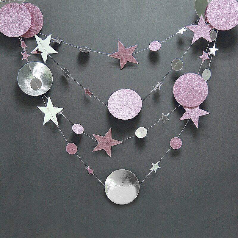 4M Rose Goud Spiegel Papier Banner Star Ronde Vorm Guirlande Banner Verjaardag Wedding Party Baby Shower Chrismas Decoratie Benodigdheden: pink and silver