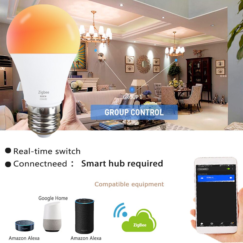 Zigbee Smart Wifi Led Lamp 10W E27/E26/B22 Wifi Gloeilamp Rgb + Ww + Cw dimmer App Controle Smart Led Lamp Voor Alexa Google Thuis