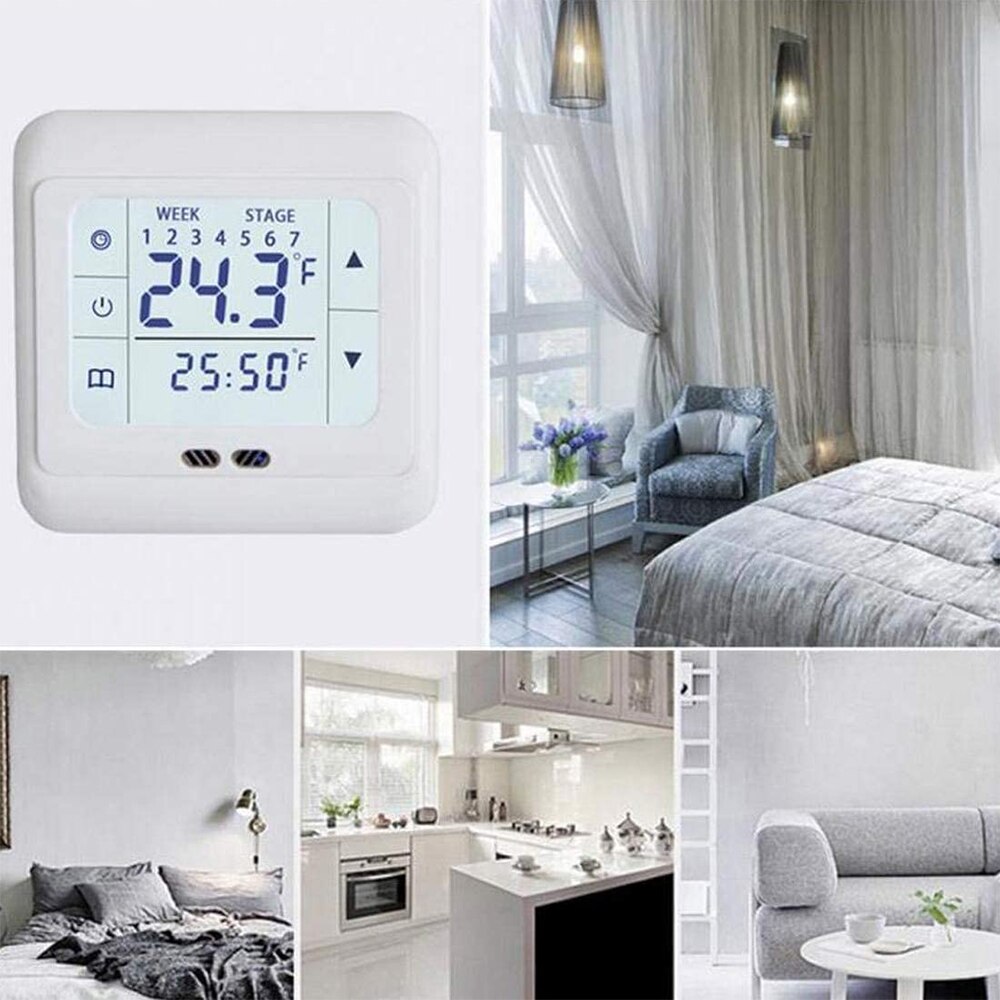 White Digital Floor Thermostat Touch Screen AC 220V Floor Heating Room Thermostat for Home Heating System Temperature Controller