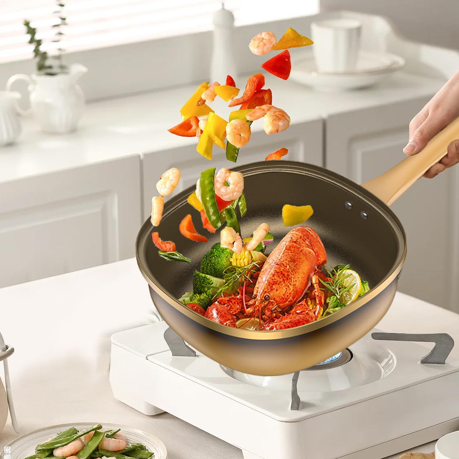 Non Stick Frying Pan Titanium Alloy Deep Skillet Pots With Lid Kitchen Accessories For Home Cooking Eggs Pancake Baking