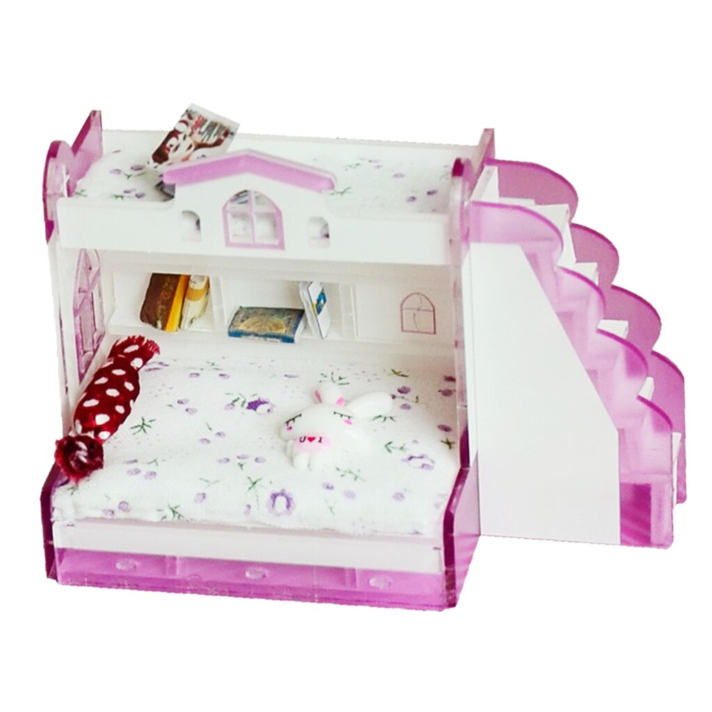 1/12 Poppenhuis Miniatuur Meubelen Dubbele Stapelbed Kinderen Slaapkamer Decor