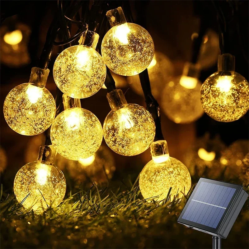 Solcelledrevne lyskæder udendørs soldrevet lys led krystalkuglelys med 8 tilstande vandtæt til havejulefestdekoration: Rgb / 6-10w