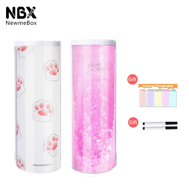NBX School Pencil Case For Girls Kawaii Cat Paw Pencilcase Pink Clear Plastic Pen Box Stand Up Large Capacity Stationery Holder: quicksand 1