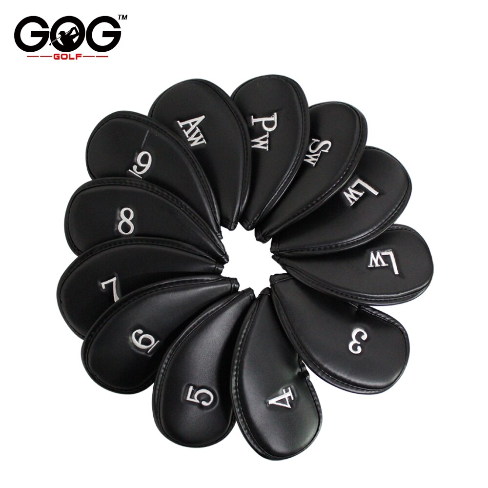 12pcs/set Black Artificial Leather Golf Club Head Cover Wedge Iron Putter Protective Headcovers