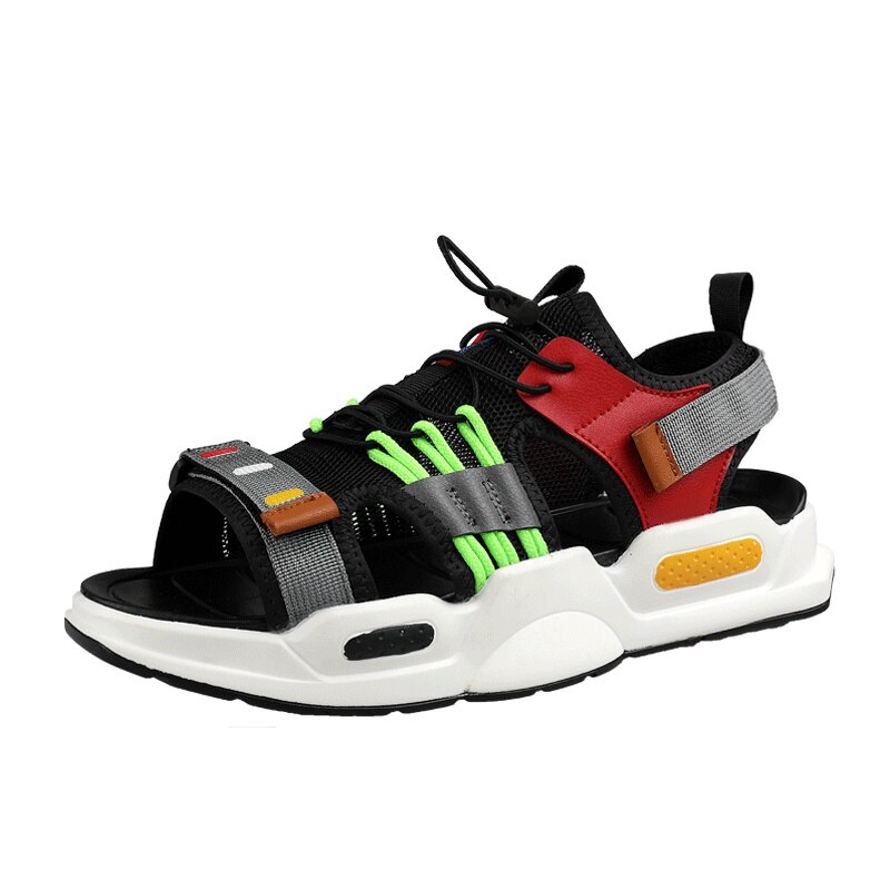 Sandales fantaisie à plateforme pour homme, chaussures d'été confortables à semelles en pu, antidérapantes, style gladiateur: Noir 9076 / 41