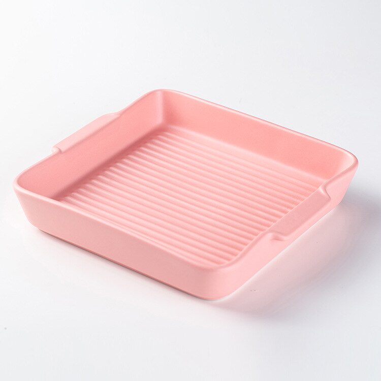 Hotel Home Kitchen Square Ceramic Dinner Plate Fruit Salad Binaural Square Plate Pasta Snack Square Plate: Pink