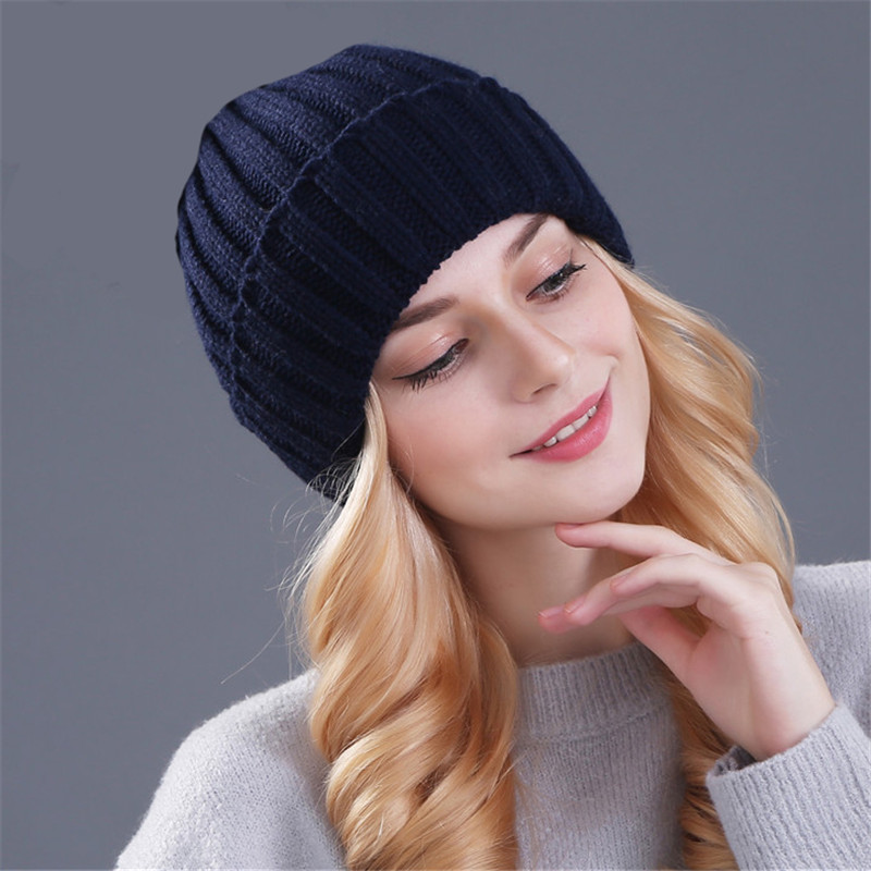 [Xthree] Keep warm winter hat for women girl &#39;s wool hat knitted beanies cap thick female cap: dark blue