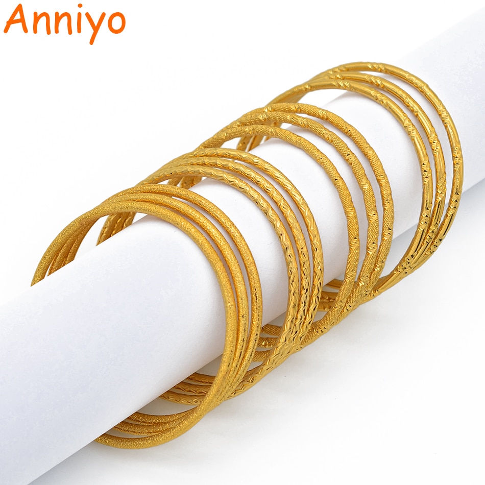 Anniyo (3 Stks/partij) afrikaanse Goud Kleur Metalen Armbanden Voor Vrouwen Meisjes Dubai Cirkel Armband Sieraden Ethiopische Bruid Bruiloft #015707