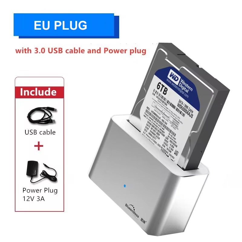 2.5/3.5 Inch SSD External Hard Drive Enclosure Dual-bay Hard Drive Docking Station SATA to USB 3.0 HDD Case 12V3A Power Adapter: WHITE