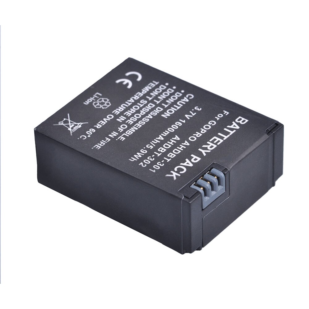 2 uds. De AHDBT-301 de 1600mAh para GoPro Hero 3, batería para cámara GoPro Hero3 Hero 3 +, edición plata HD, color blanco y negro