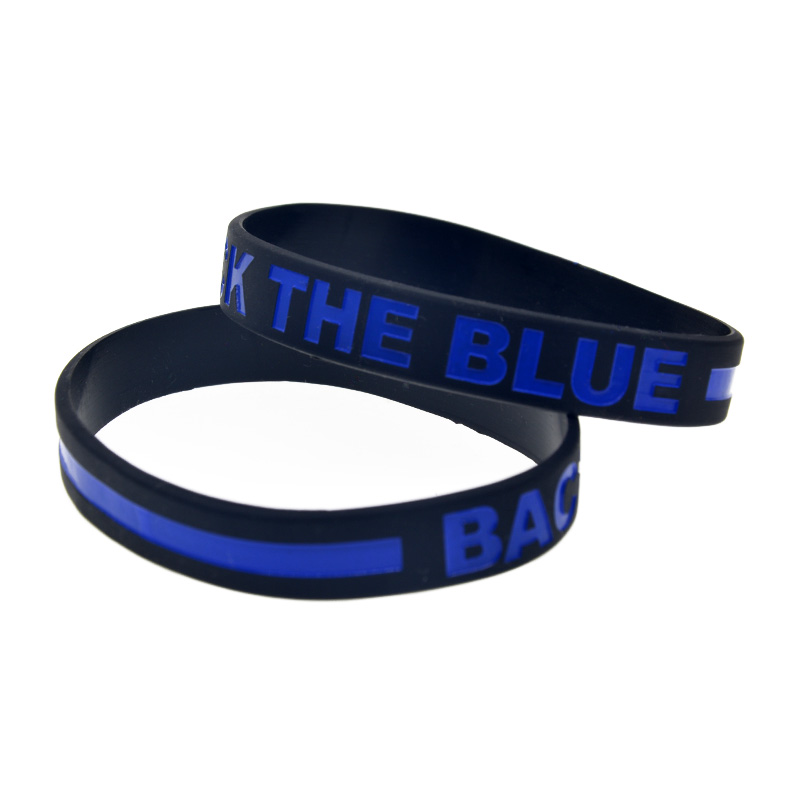 1 pc back the blue line siliconen rubberen polsbandje ondersteunende armband voor volwassenen zwarte armband